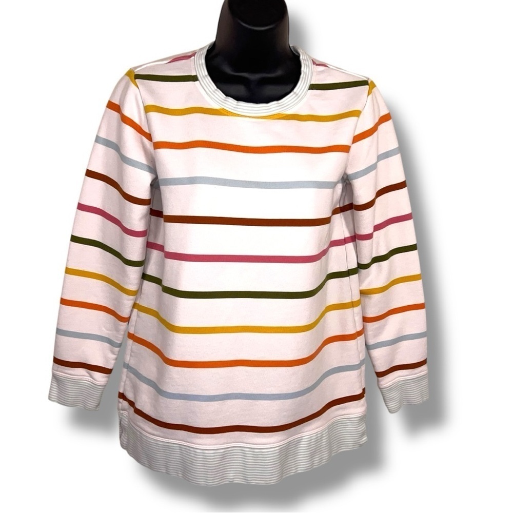 XS Lands End Striped Sweatshirt Long Sleeve Preppy Rainbow Colorful